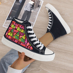 Abstract Print Plush Lined Thermal Chunky Canvas Sneakers