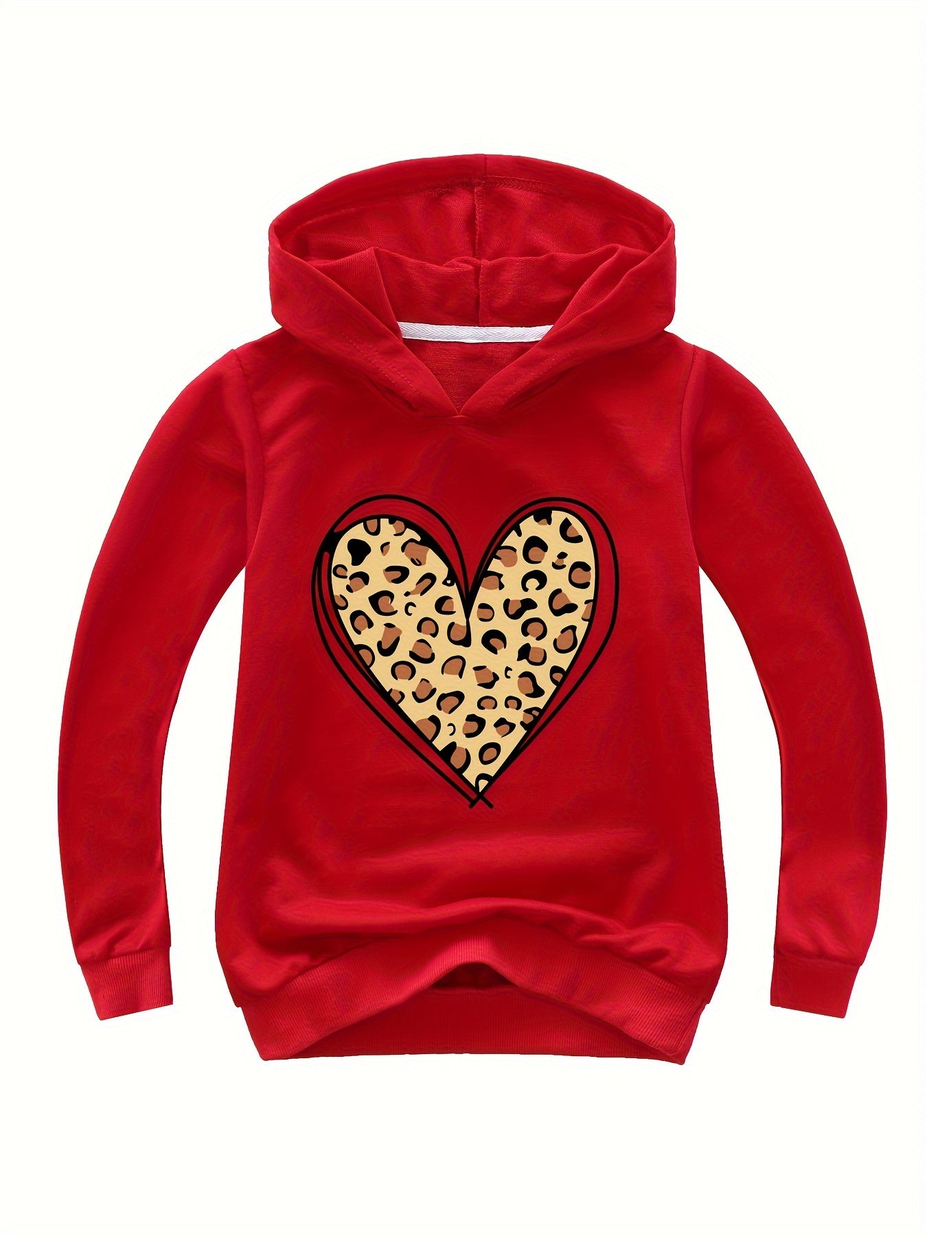 Leopard Print Heart Pattern Hooded Sweatshirt for Girls Sports