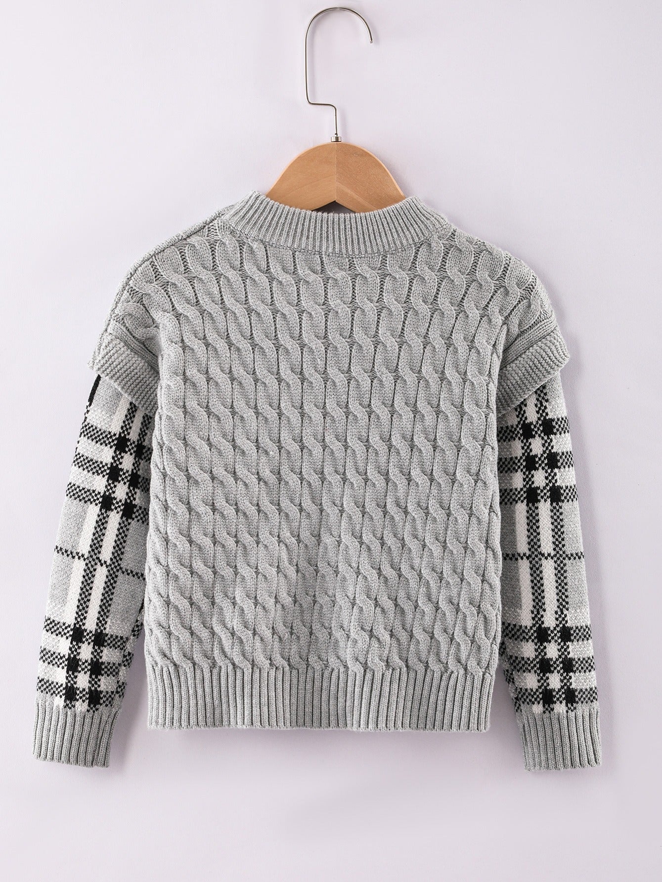 Boys Knit Plaid Sleeve Sweatshirt