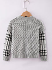 Boys Knit Plaid Sleeve Sweatshirt