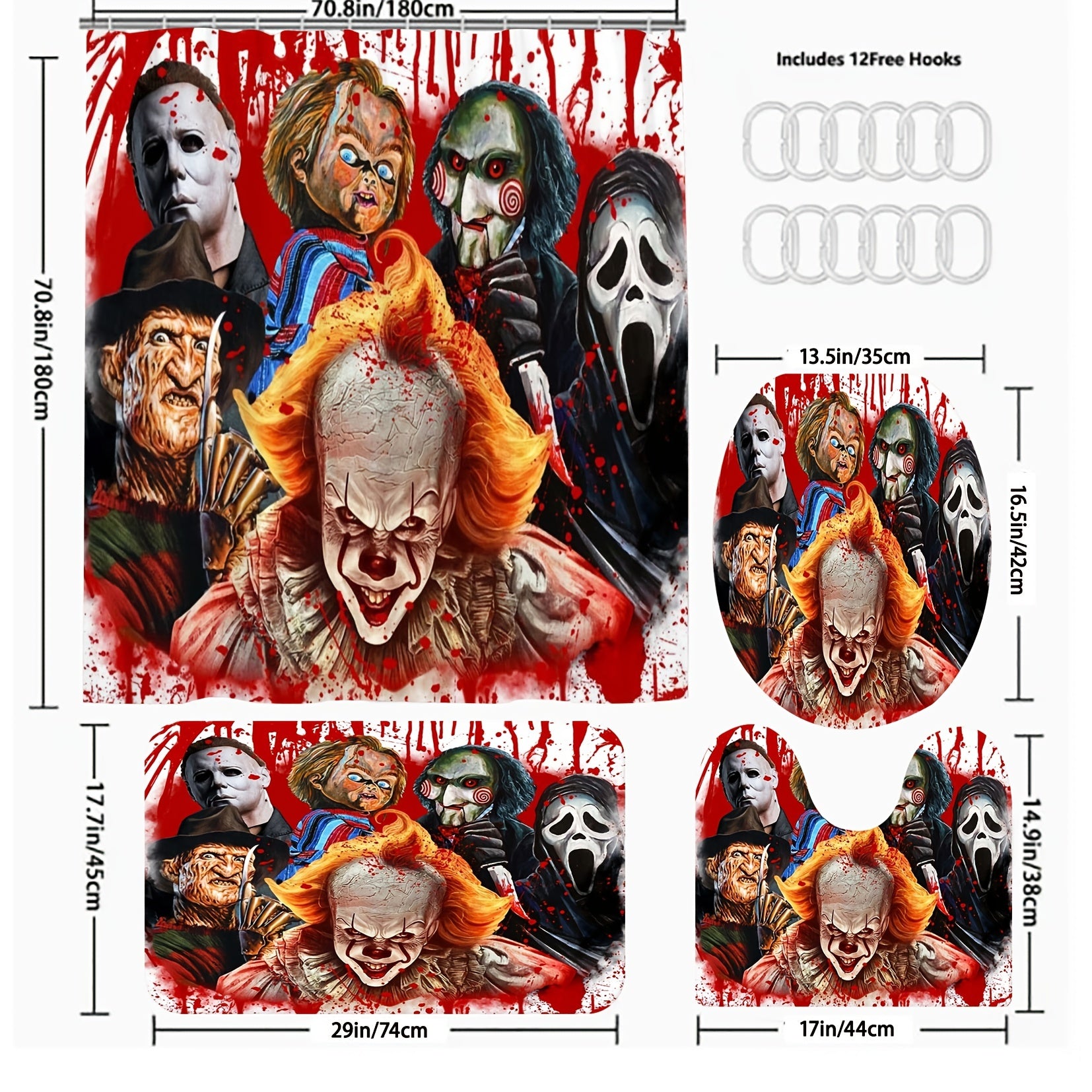 Horror Clown Style Shower Curtain Set