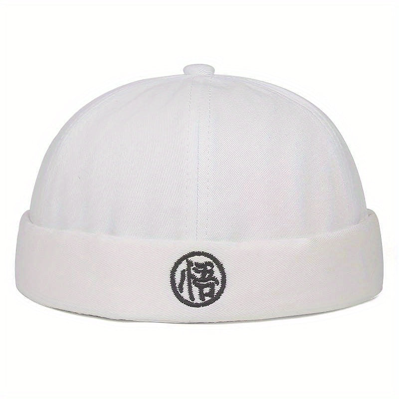 Character Embroidery Unisex Beanie Hip Hop Skull Hat Solid Docker Cap