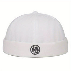 Character Embroidery Unisex Beanie Hip Hop Skull Hat Solid Docker Cap
