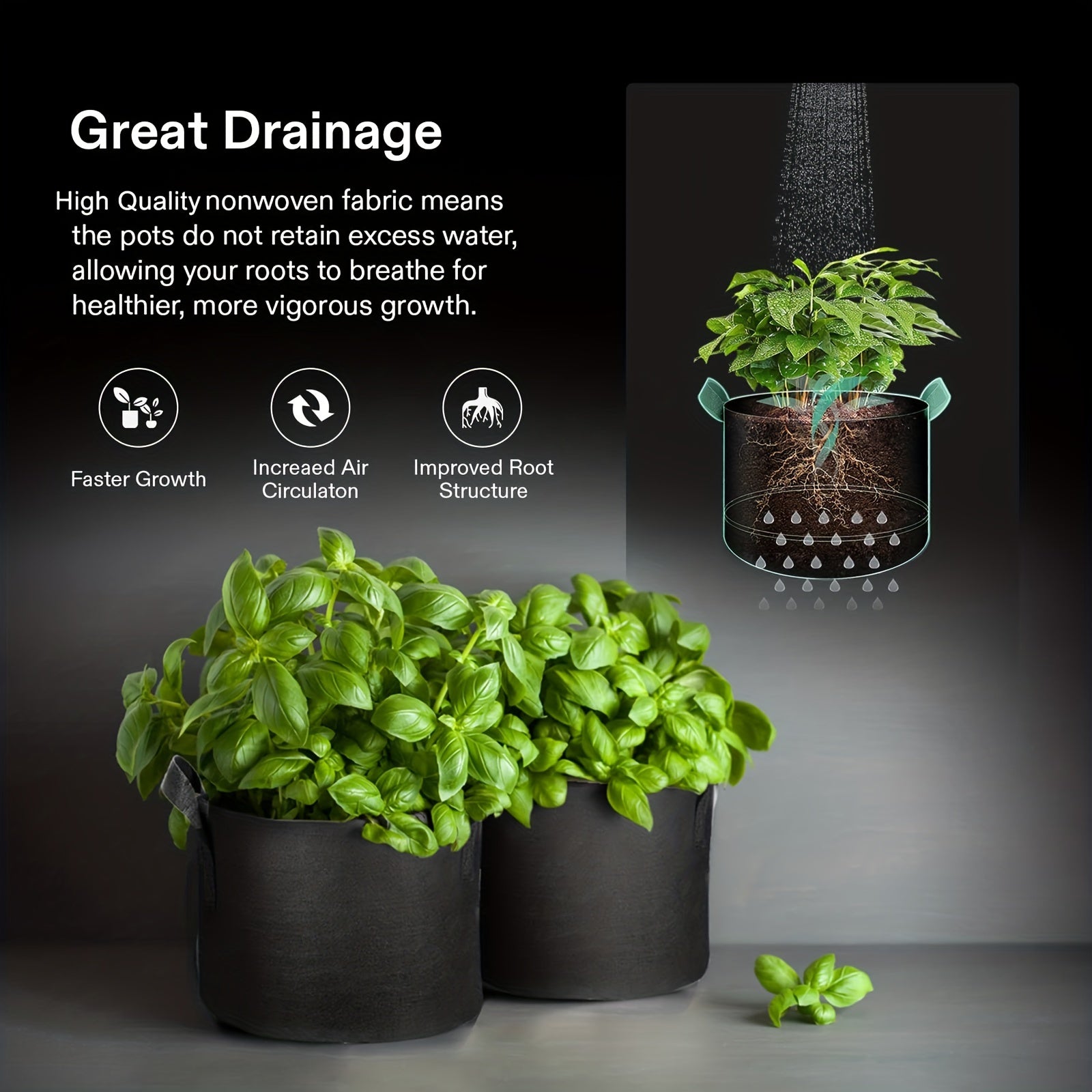 5pcs Heavy Duty Non Woven Grow Bags with Handles for Plants 3-7 Gallon