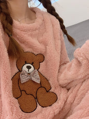 Cartoon Bear Pajama Set Long Sleeve Crew Neck Top & Pants