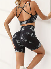 2Pcs Yoga Set Cross Back Top & Butt Lifting Shorts
