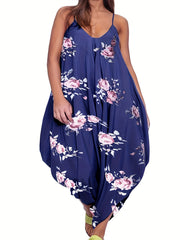 Women's Plus Floral Print V Neck Cami Jumpsuit
