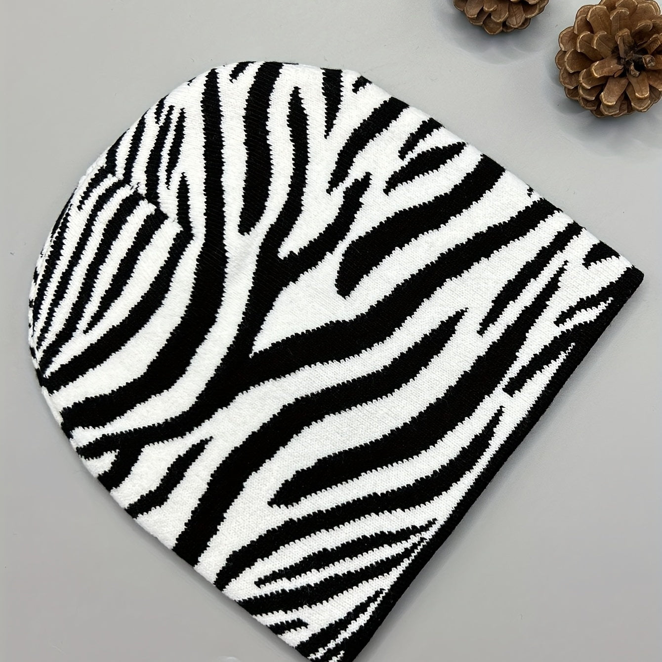 Cow Pattern Beanie Striped Knit Hat Unisex Couple Skull Cap