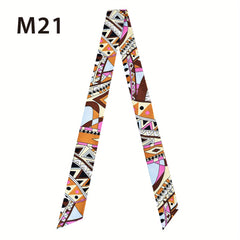 Chain Print Skinny Scarf Long Ribbon Neckerchief French Style Twilly Scarf