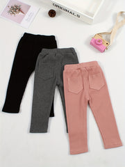 3pcs Girl's Comfy Ribbed Knit Leggings High Waist Casual Pants