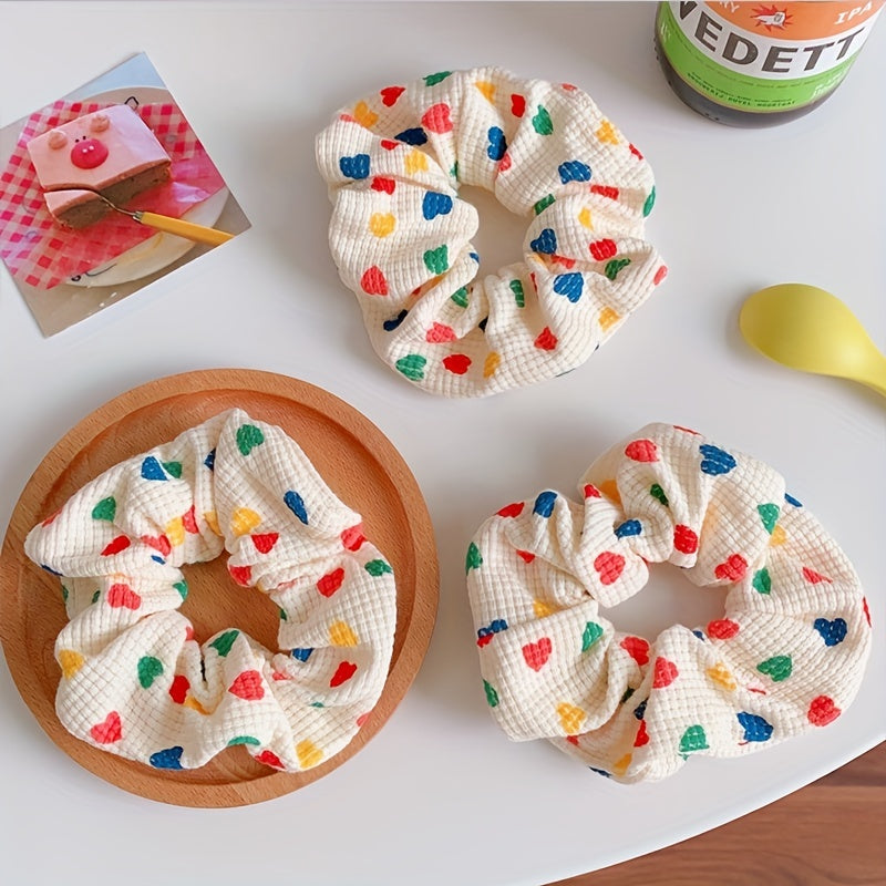 Girl's Love Heart Pattern Large Scrunchies Hair Ties