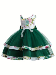 Girls Floral Princess One Shoulder Party Tutu Dress Tulle Wedding Flower Girl