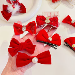 Girls Rabbit Crown Bowknot Hair Clips Sequin Ribbon Hairpins