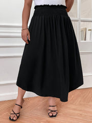 Women's Plus Solid Shirred Waist High Rise Maxi Skirt