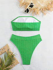 Sexy Bikini Set Solid Textured Bandeau Bra & Panty Swimsuit