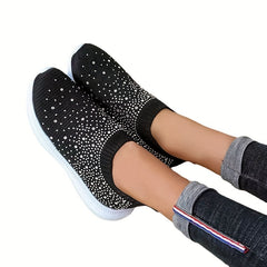Women's Rhinestone Sock Sneakers Low Top Slip On Shoes