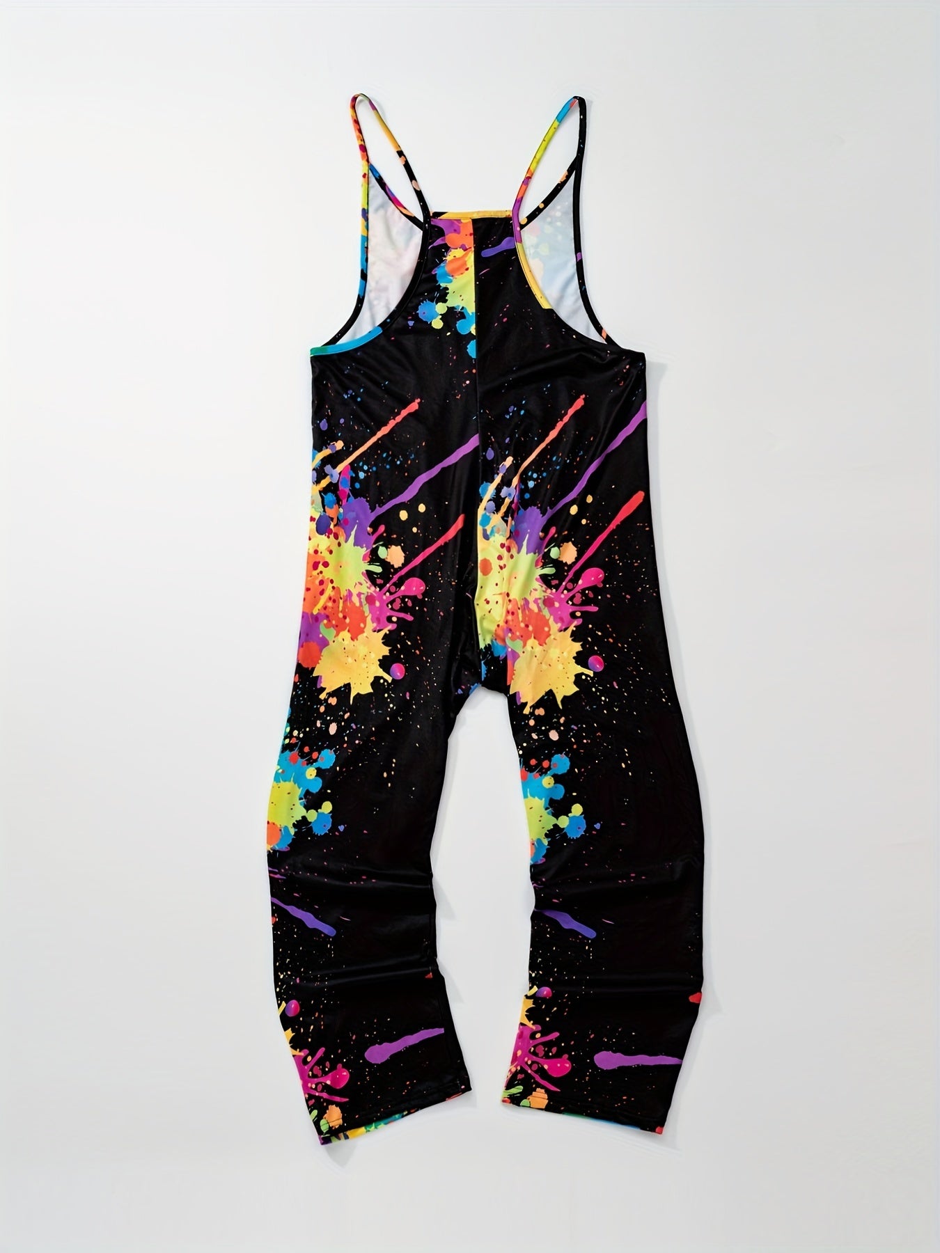 Print Sleeveless Jumpsuit Spaghetti Strap Pocket Front Jumpsuit