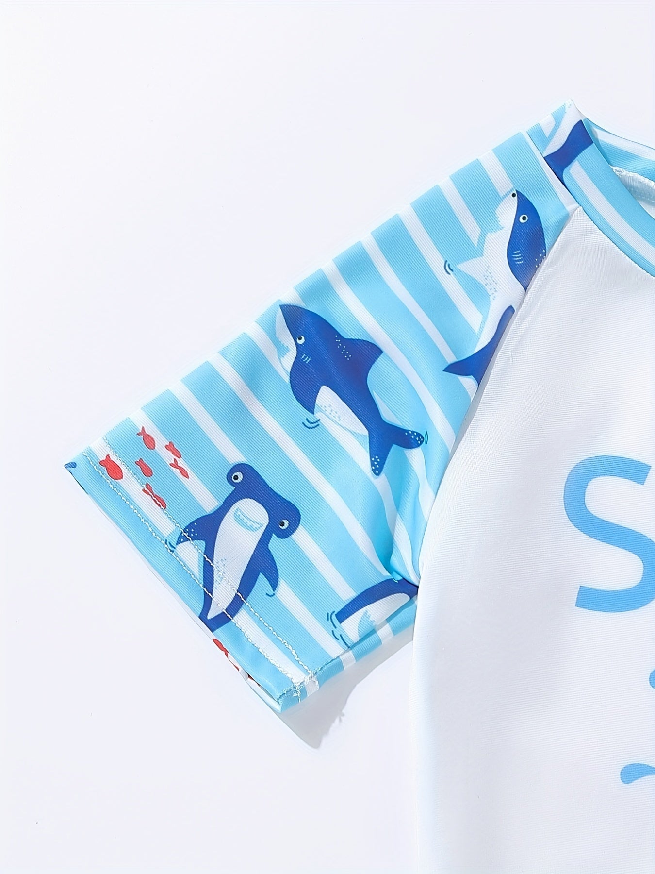 Boys Cartoon Shark Print Swimming Suit Trunks & Tops for Beach Vacation