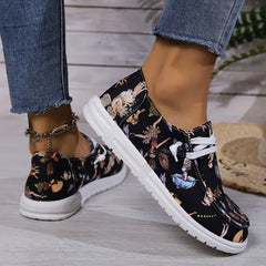 Women's Cartoon Print Lace-Up Canvas Skateboard Shoes