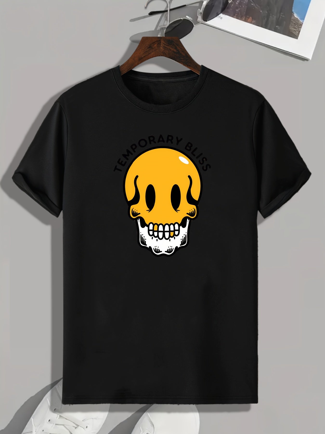 Skull Pattern Print Men's Comfy Sports T shirt Graphic Tee