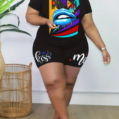 Women's Plus Graphic Print Tee & Shorts 2pcs Set
