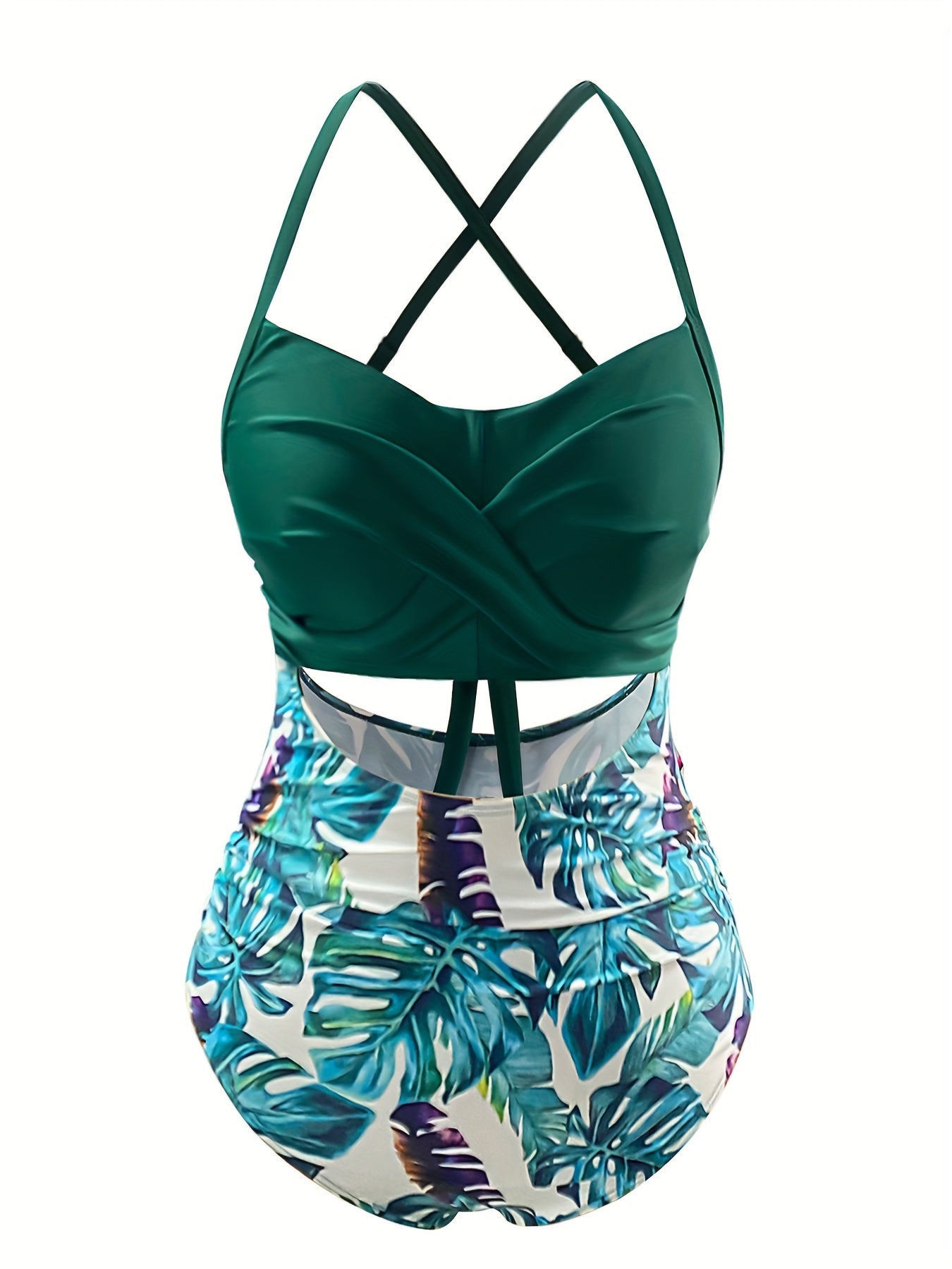 Swimsuit Women's Tropical Print Cut Out Cross Front One Piece