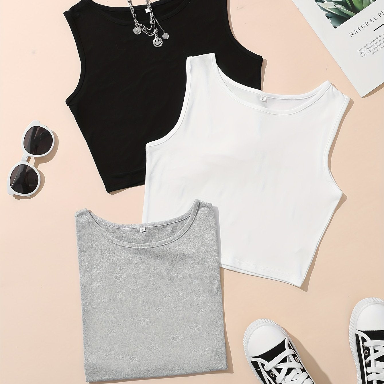 3-Piece Solid Tank Top Set - Women's Clothing