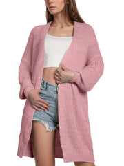 Drop Shoulder Knit Cardigan Open Front Long Sleeve Sweater