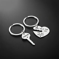 2pcs Stainless Steel Keychain Set Key To Heart Pendant Gift