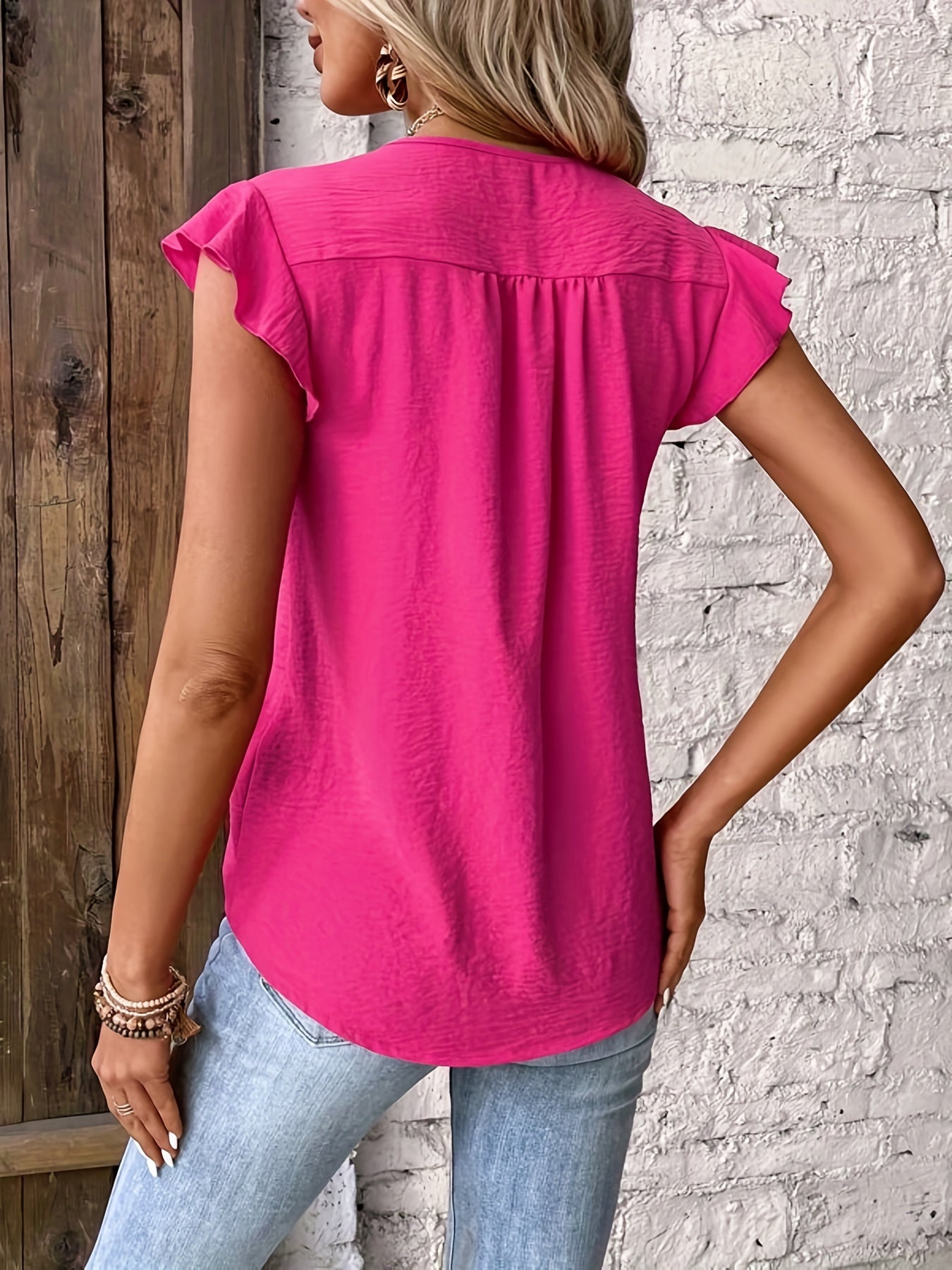 Ruffle Trim V-Neck Blouse for Women