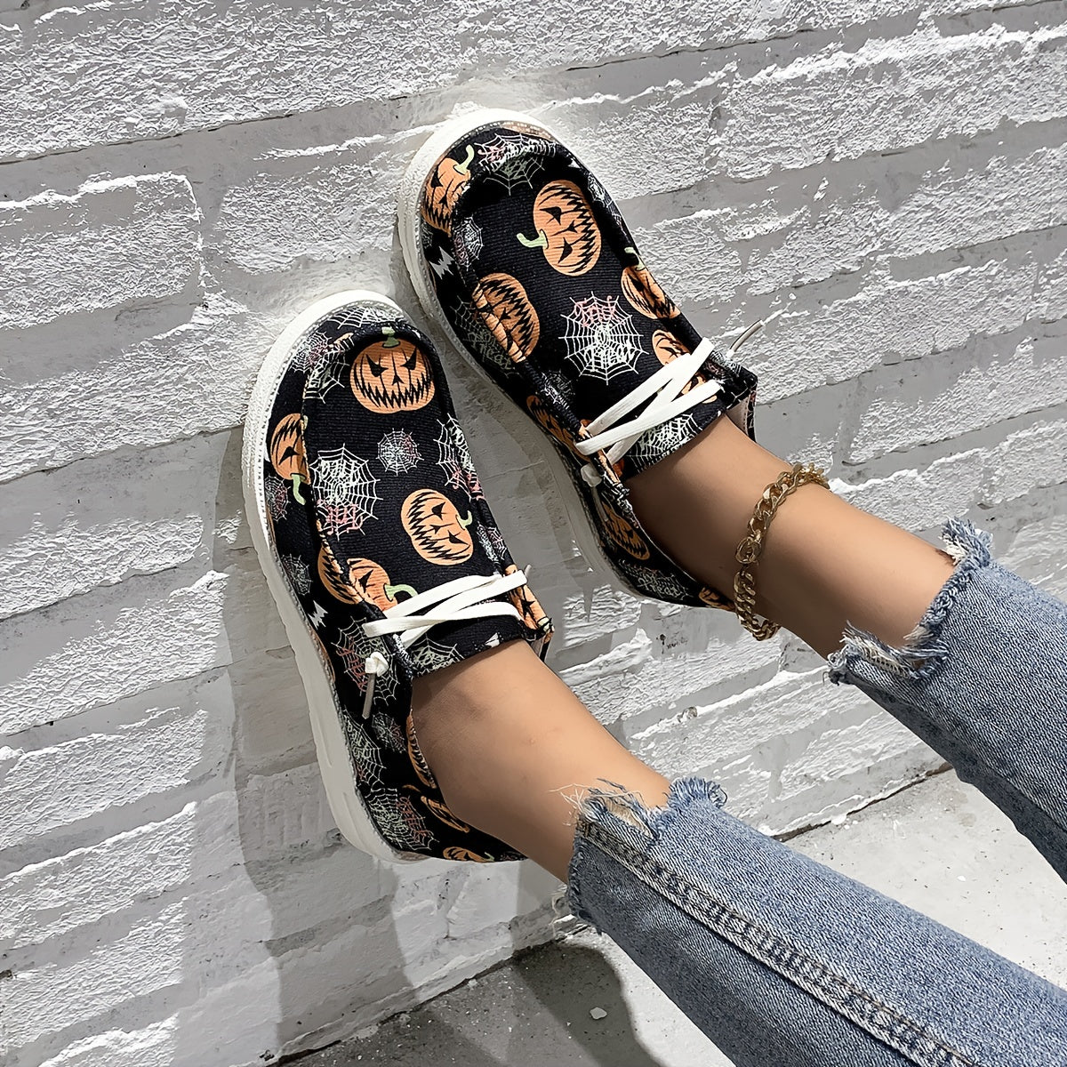 Spider & Pumpkin Pattern Slip On Canvas Shoes Halloween