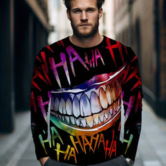 Smile Print Men's Long Sleeve Tee Stylish T-shirt