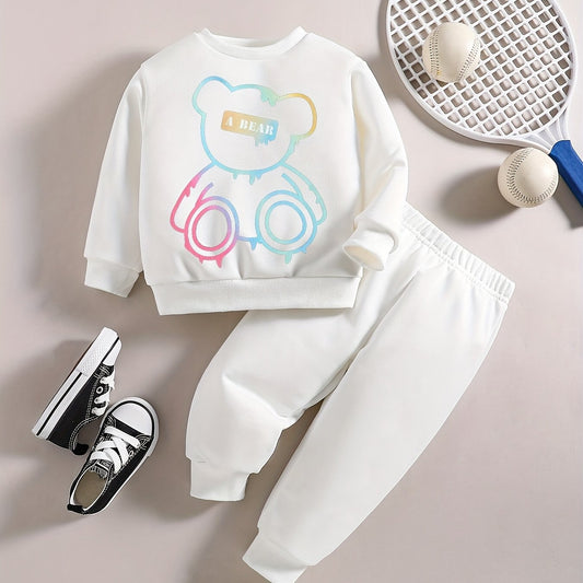 Baby Boy Set Fancy Bear Graphic Sweatshirt Pants Outfit For Kids