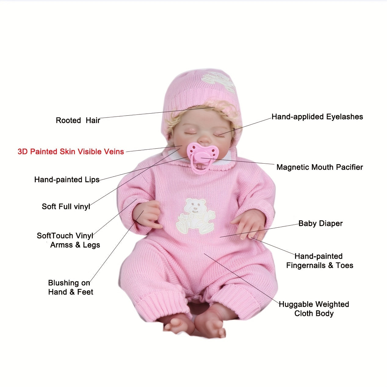 20inch Curly Hair Soft Rubber Doll With Cloth Body & Accessories