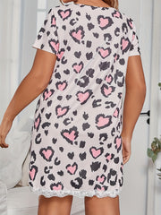 Sexy Nightdress Leopard Print Lace Trim V Neck Sleep Dress