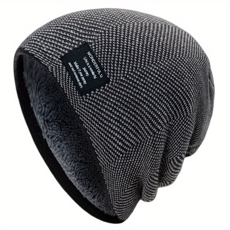 Fashionable Ear Protection Windproof Knit Beanie Hat With Plus Velvet