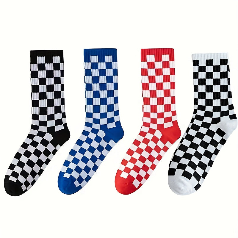 8 Pairs Plaid Crew Socks for Women Comfy & Breathable All Match Stockings