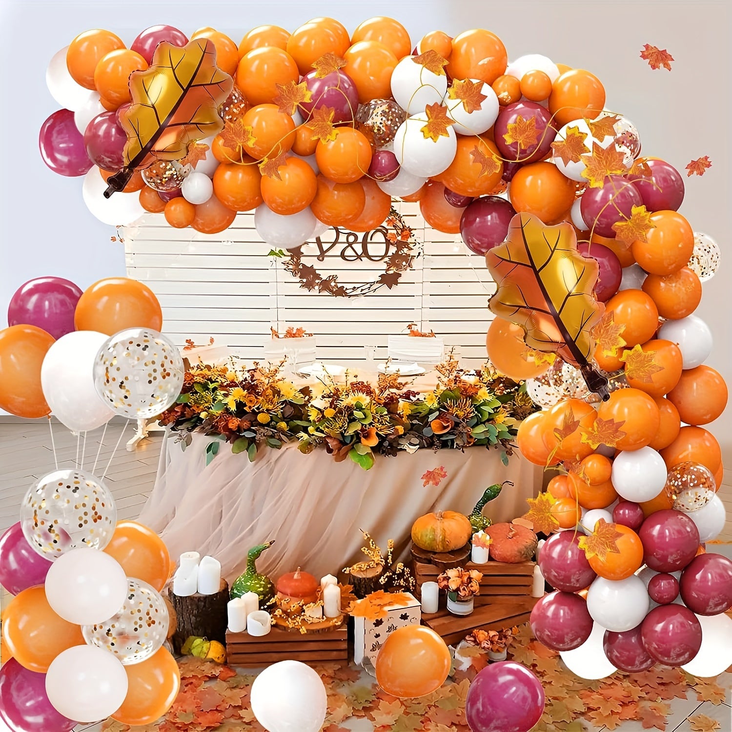 Thanksgiving Balloon Set with Maple Foil Balloons and Leaf Garland