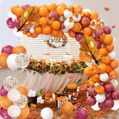 Thanksgiving Balloon Set with Maple Foil Balloons and Leaf Garland