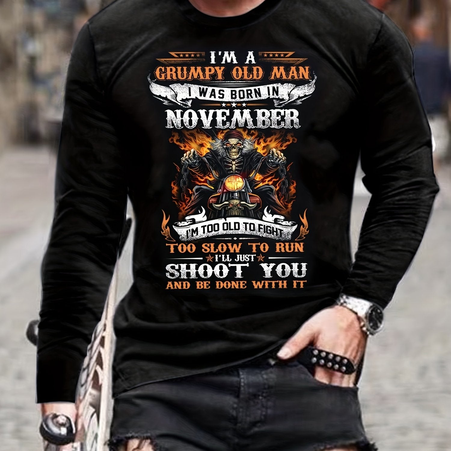 November Born Skeleton Print Men's Graphic Round Neck T shirt