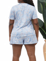 Retro Floral Print Tee & Shorts Pajama Set