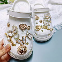 18pcs Style Hole Shoes Golden Butterfly Rhinestone Chain Access