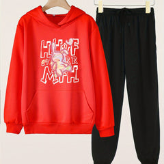 Bunny Print Hoodie & Pants Set for Girls