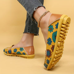 Women's Yellow Flower Pattern Flat Casual Shoes Lightweight