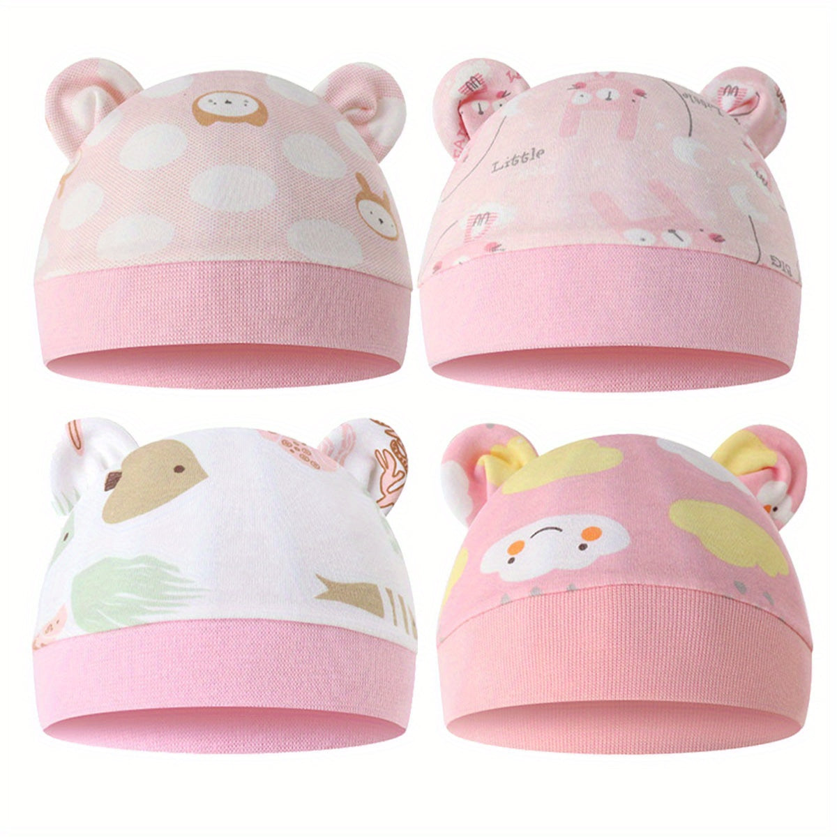 4 Pack Cartoon Ear Hats for Babies & Kids Soft & Breathable Comfort