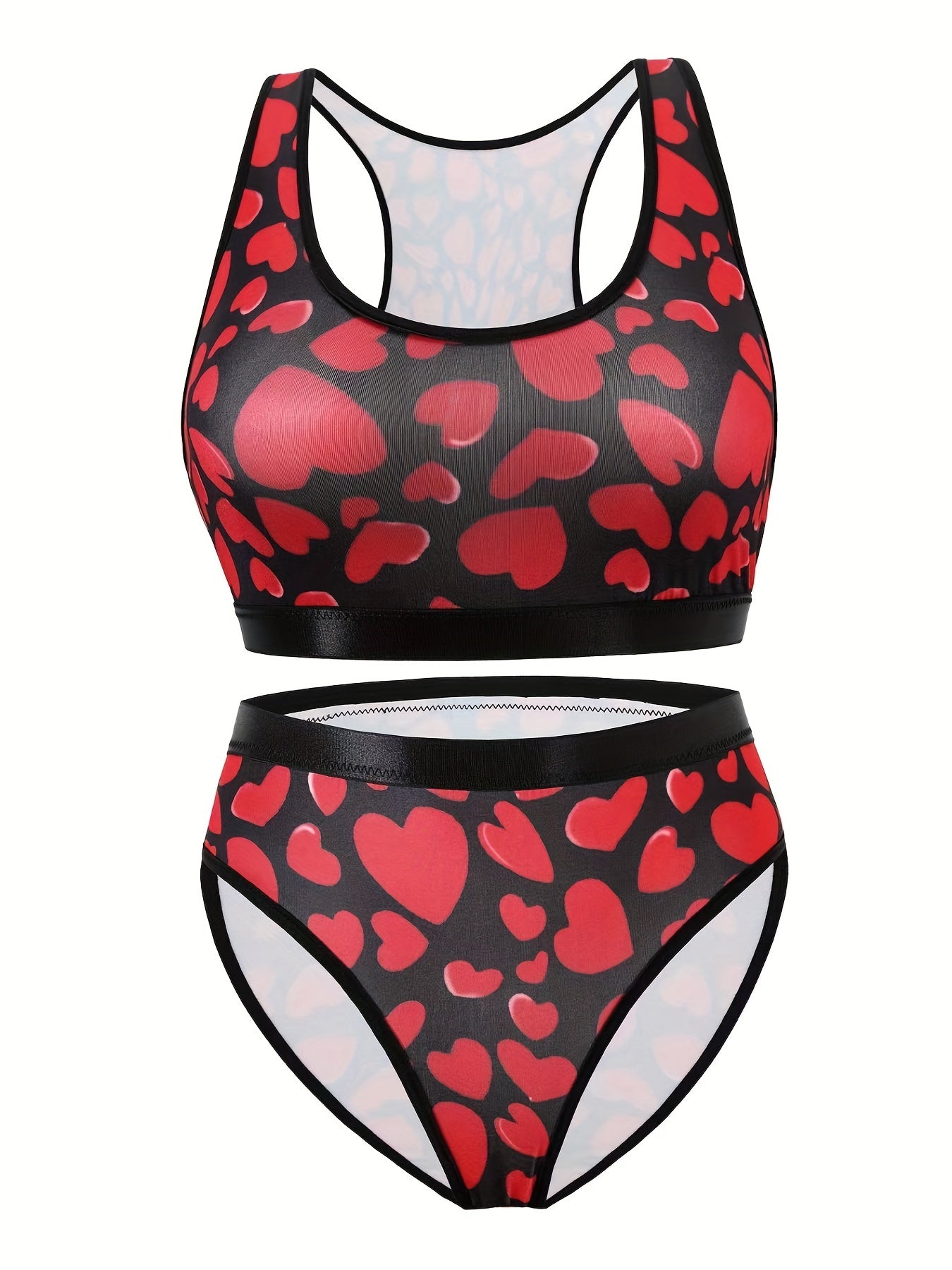Heart Print Racer Back Tank Bra & Panty Lingerie Set