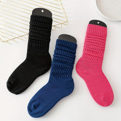 3 Pairs Solid Slouch Socks Comfy & Soft All match Sports Socks Women's Stockings