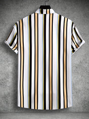 Stripe Print Men s Casual Short Sleeve Shirt Summer Vacation Resort Tops