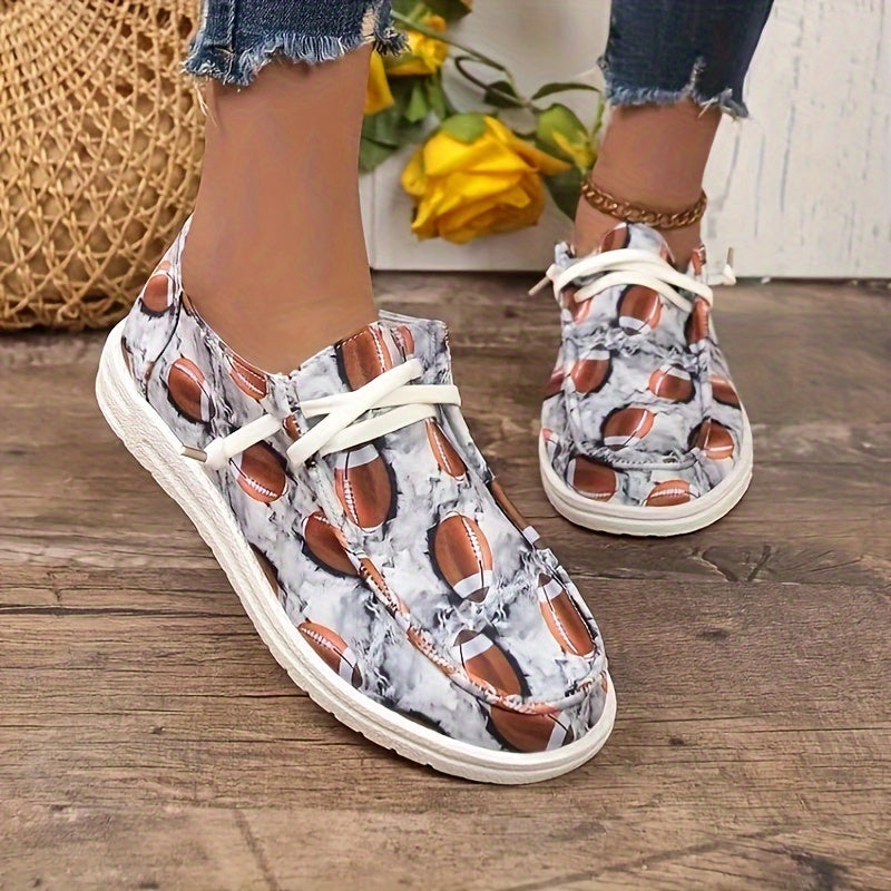 Baseball Pattern Flat Shoes Women's Casual Lightweight Soft Walking Shoes