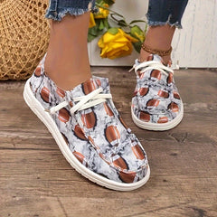 Baseball Pattern Flat Shoes Women's Casual Lightweight Soft Walking Shoes